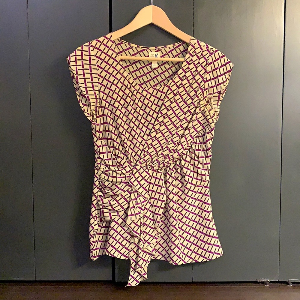 Cap Sleeve Silk Print Draped Top
